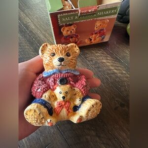CKAO 2 pcs. Vintage Teddy Bear Salt Pepper Ceramic Container Shakers Cute Unique